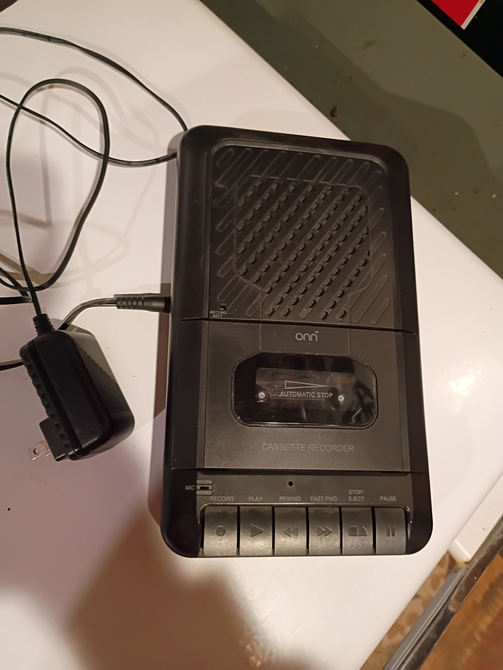 ONN Black Portable Cassette Recorder with Built-In Speaker